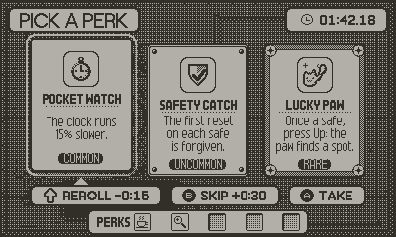 Three perk cards, a pick, then the floor map with the next boss.